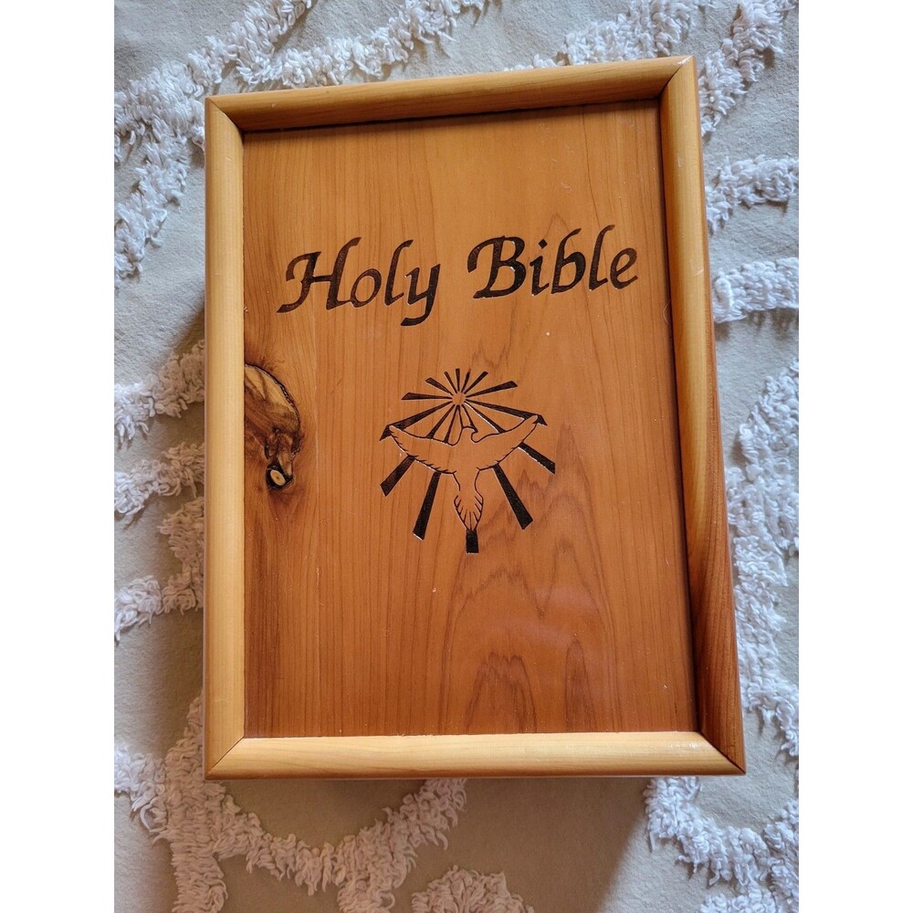 New Holy Bible Dove of Peace King James Version in Wooden Cedar Box Case